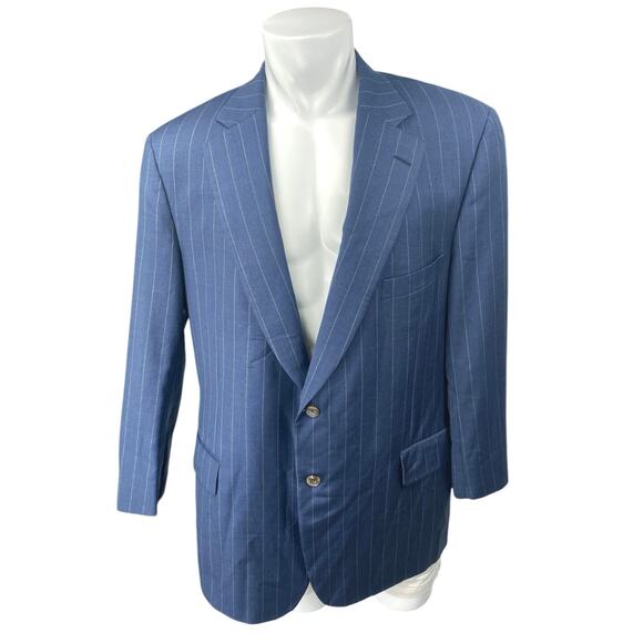 Paul Stuart 100% Wool Men's Blue Pinstriped Long Sleeve Blazer Coat Jacket Sz 46 - Picture 1 of 4